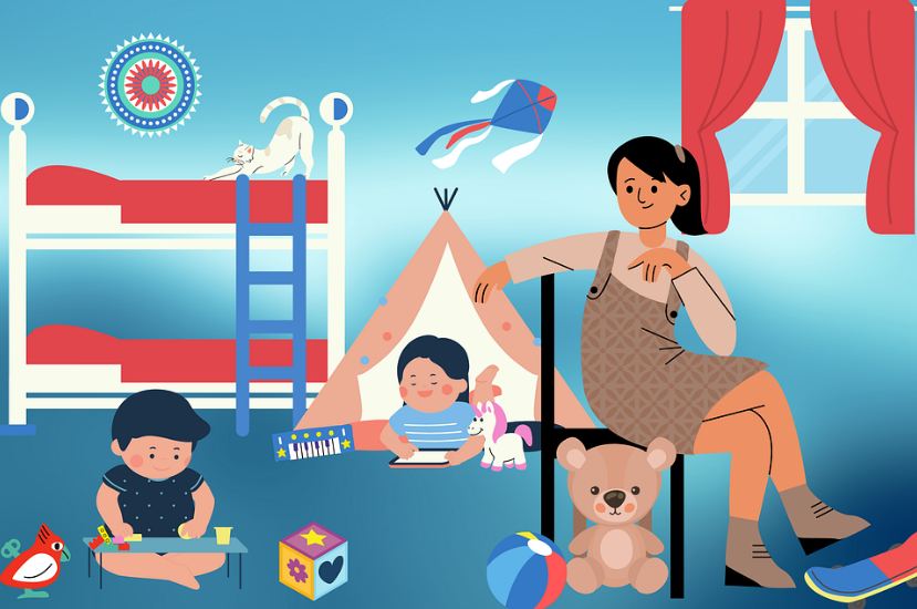 babysitter taking care of kids