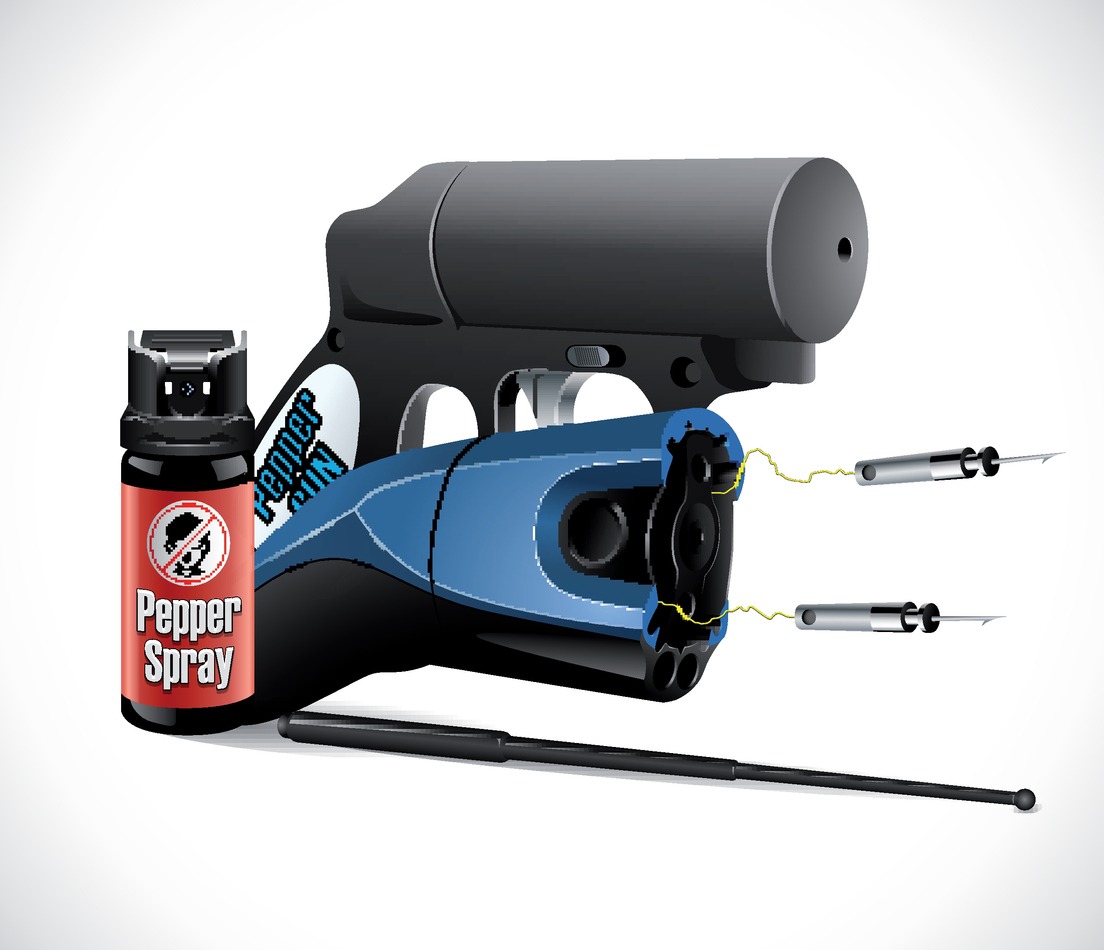 taser, pepper spray and pistol