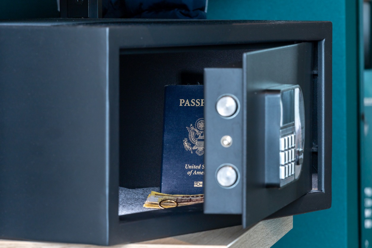 safe containing passport and valuables