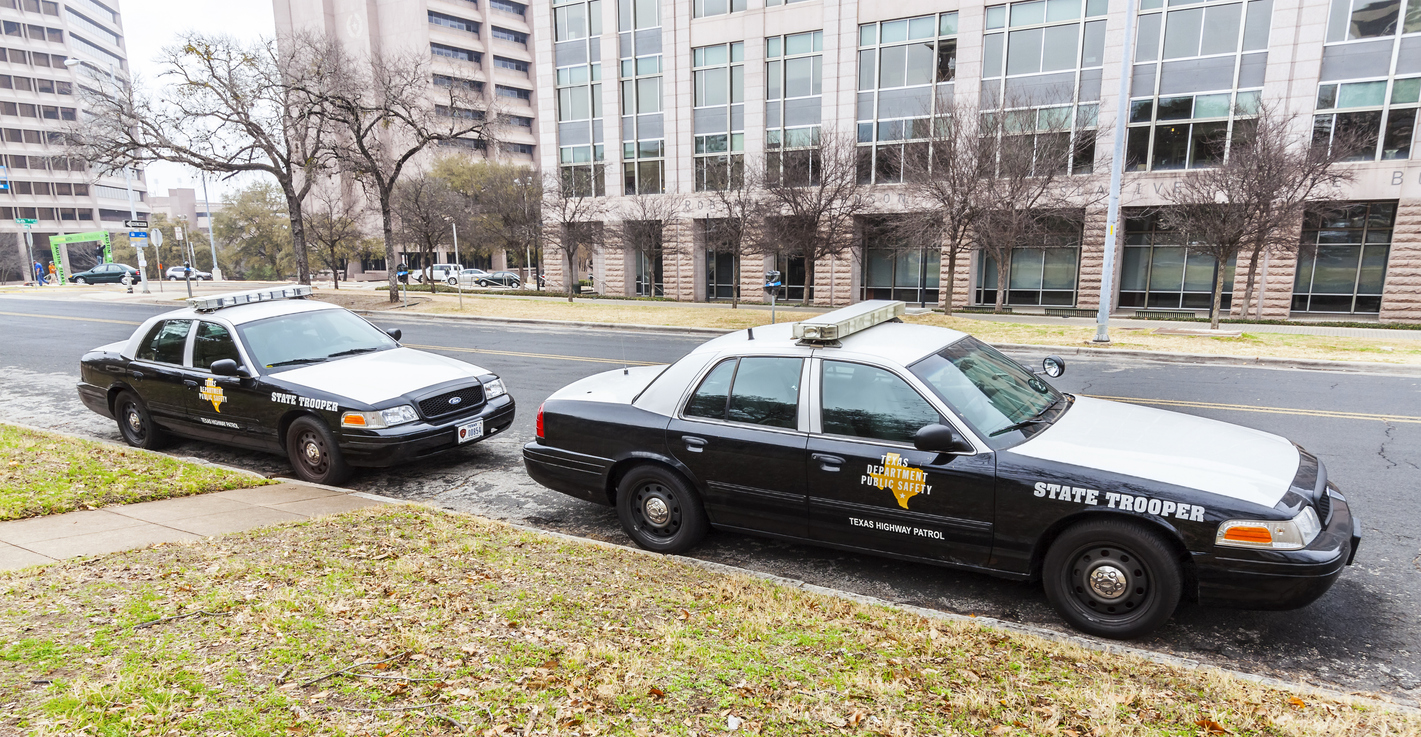 State troopers cars parked in University of Texas at Austin campus