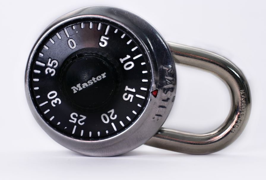 A single dial combination padlock by Master Lock.