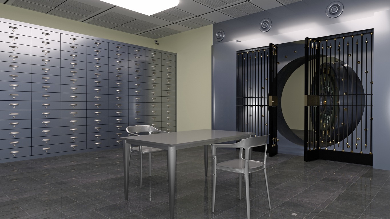 bank vault with safety deposit boxes